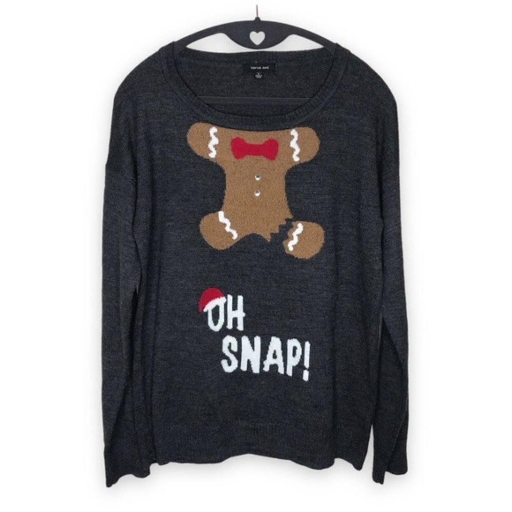 Verve Ami Oh Snap Gingerbread Man Lightweight Gray Sweater Women's Size Large